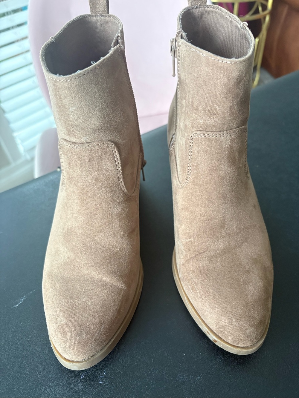 Old Navy Suede Ankle Booties in Taupe